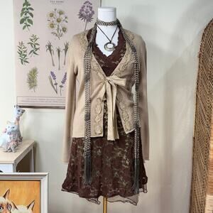 90s Y2k Beaded Tie Front Cardigan Sweater Coquette Dolly Kei Fairy Romantic M L